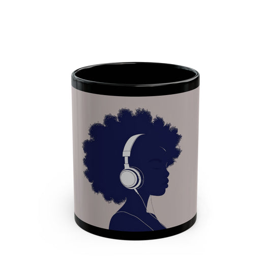 Chill 3 Coffee Mug, Afro Woman Listening to Music, Ceramic Mug (11oz)