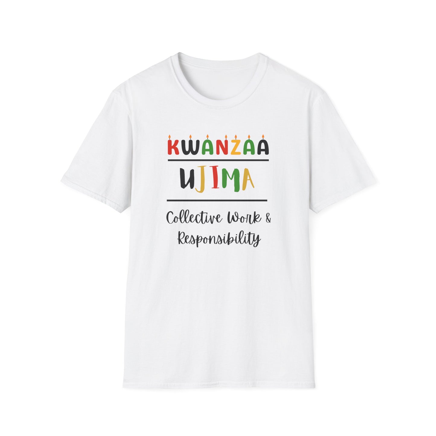 Ujima, Kwanzaa T-Shirt, Unisex Softstyle Tee for Holidays, Cultural Celebration Apparel, Family Gatherings, Gift for Kwanzaa
