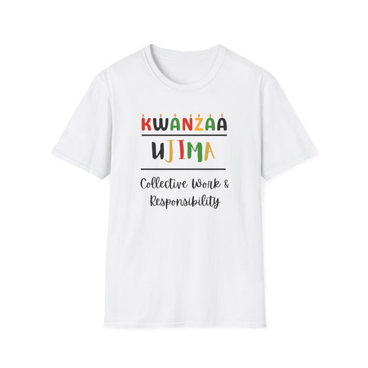 Ujima, Kwanzaa T-Shirt, Unisex Softstyle Tee for Holidays, Cultural Celebration Apparel, Family Gatherings, Gift for Kwanzaa