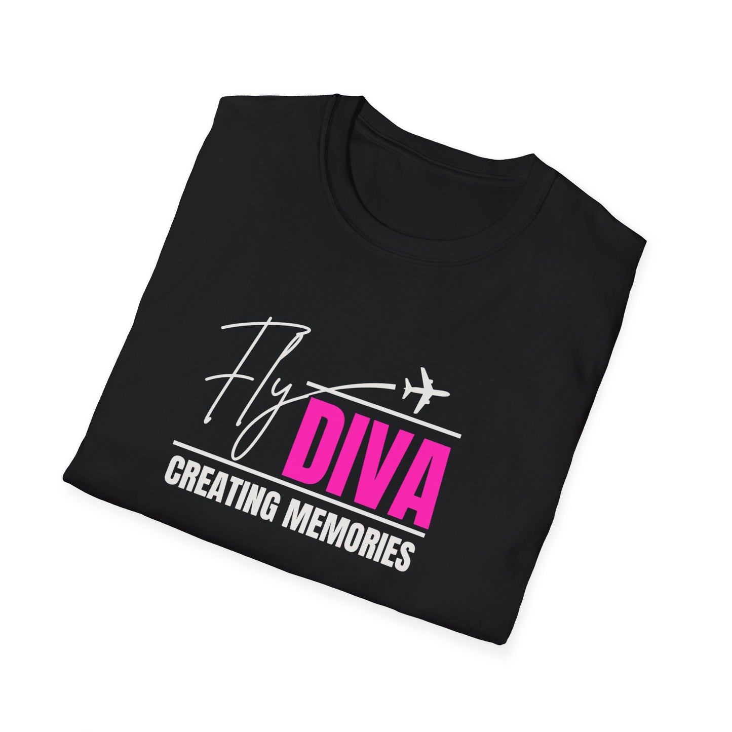 Fly DIVA Unisex Black T-Shirt (PINK), Travel T-Shirt, Adventure Apparel, Gift for Travelers, Summer Style, Creating Memories Shirt