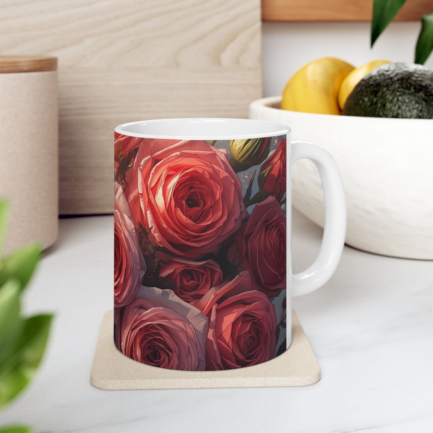 Roses, Floral Ceramic Mug, Coffee Cup Gift, Tea Mug, Flower Lover's Gift, Home Decor, Mother's Day, Birthday, Spring Tea Time