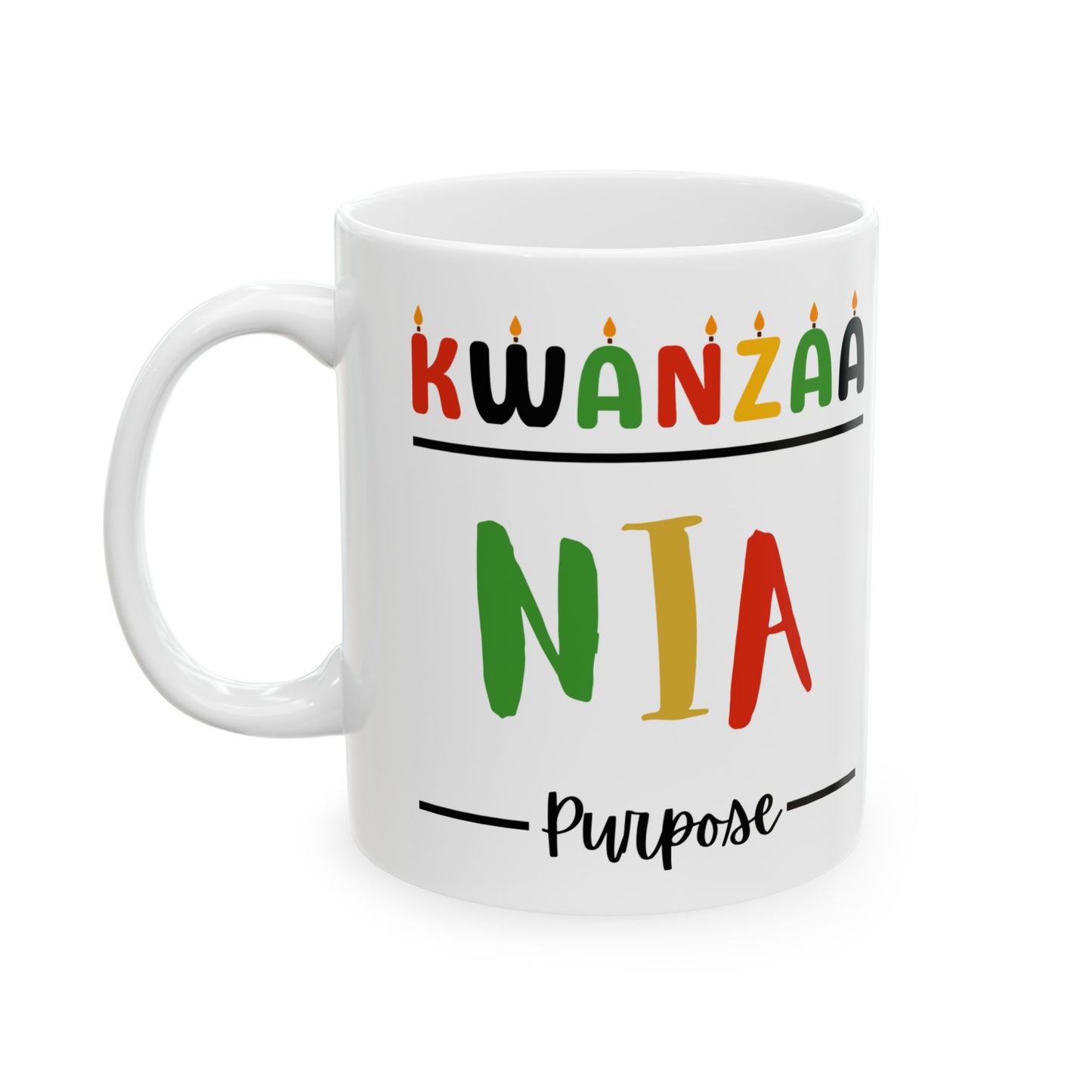 Nia, Kwanzaa Celebration Mug, Festive Ceramic Cup, Holiday Drinkware, Unique Gift, 11oz