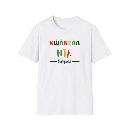 Nia, Kwanzaa T-Shirt, Unisex Softstyle Tee for Holidays, Cultural Celebration Apparel, Family Gatherings, Gift for Kwanzaa